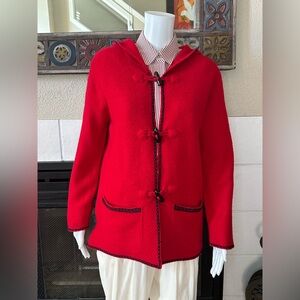 NWT Xtrovert  Medium Red 100% Wool Toggle Hooded Jacket Pockets